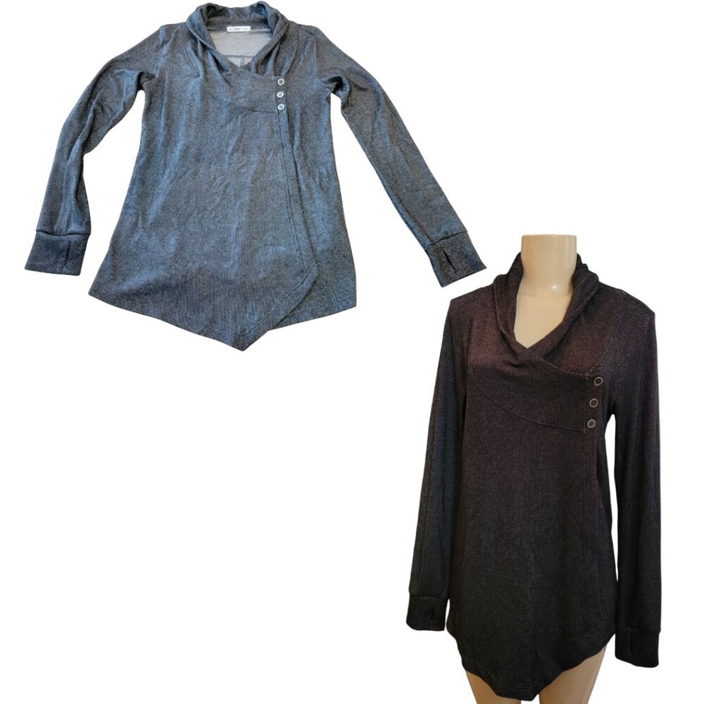 Tonic French Terry Asymmetrical Yoga Wrap Jacket in marled charcoal